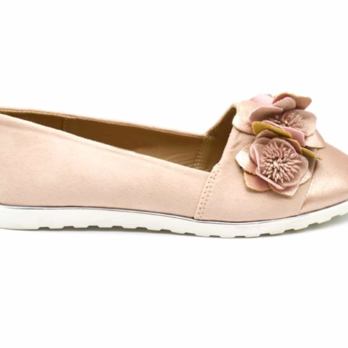 Mocassins-Slippers-Effet-Daim-Rose-Nude-avec-Multi-Fleurs-Bout-Satine-et-Semelle-Blanche