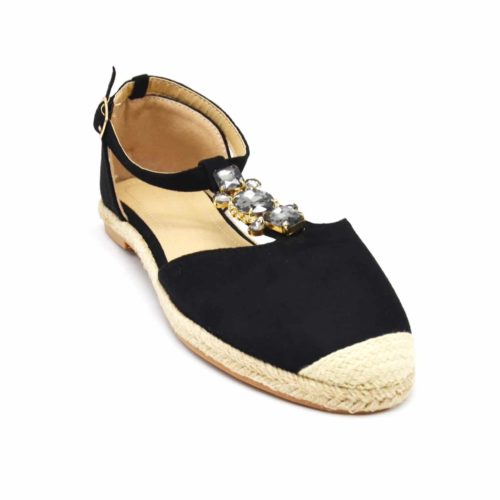Sneakers-effect-suede-black-with-flange-ankle-Multi-stones-grey-and-sole-straw