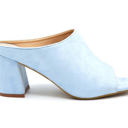 Mules-shoes-A-Talon-Carre-effect-suede-blue-Pastel-with-Bout-open-Peep-Toe