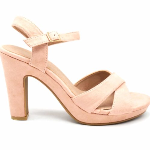 Sandals-A-Talon-square-effect-suede-pink-with-flanges-crossed-and-loop