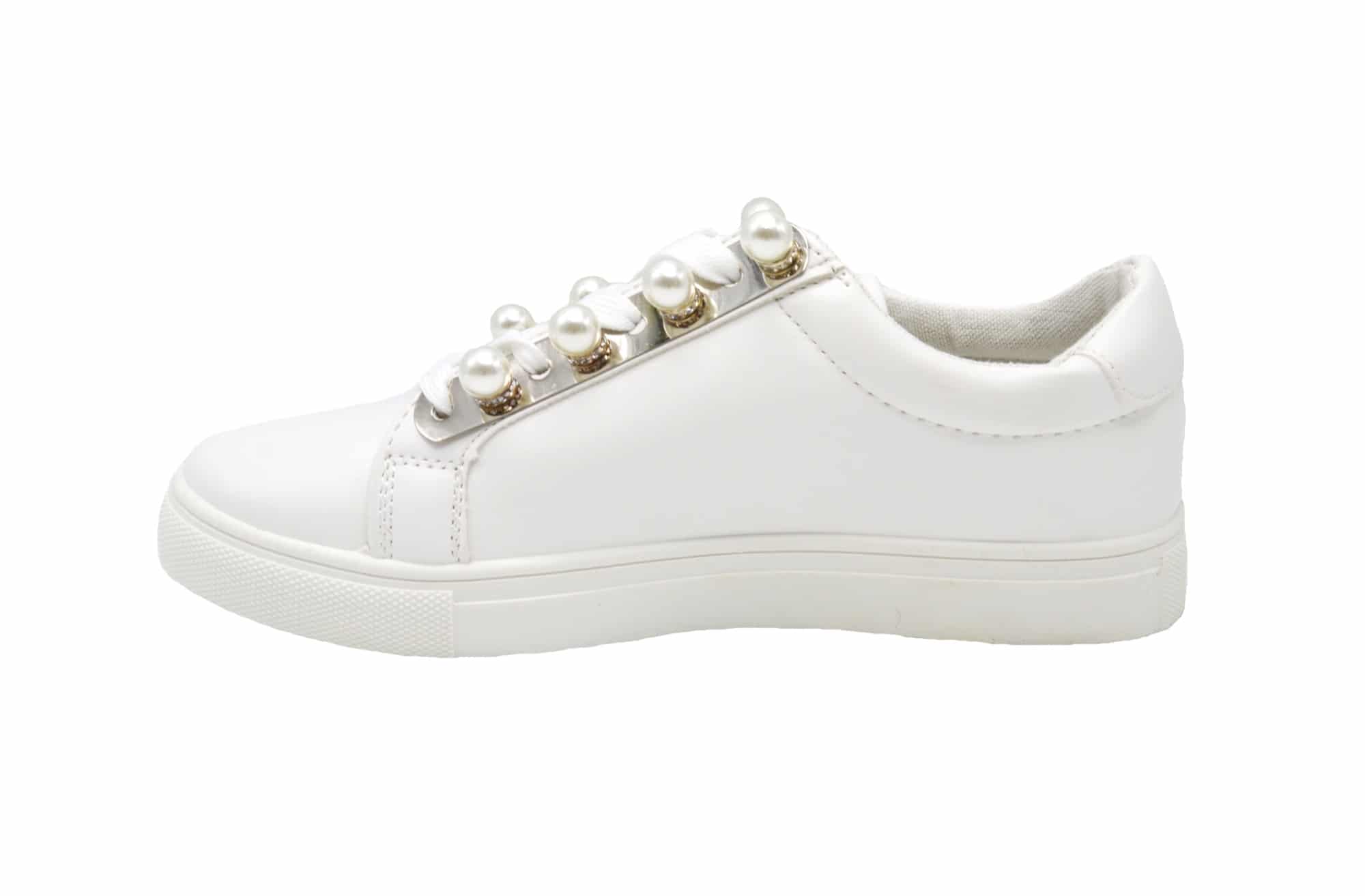 Sneakers Cuir Shy51Baskets Blanc Tennis Simili Avec Perles Basses qMVSGUzp