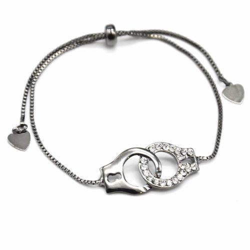 Bracelet-chain-adjustable-with-handcuffs-Metal-Contour-rhinestones-Grey