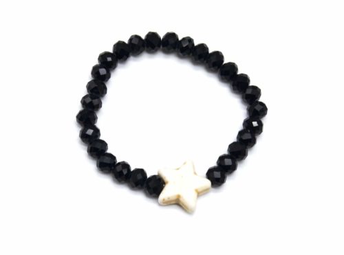 Bracelet-Elastique-Grosses-Perles-Brillantes-Noir-avec-Charm-Etoile-Pierre-Style-Marbre