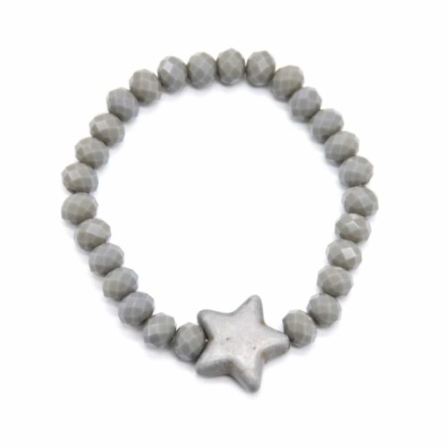 Bracelet-Elastique-Grosses-Perles-Brillantes-Gris-avec-Charm-Etoile-Pierre-Style-Marbre