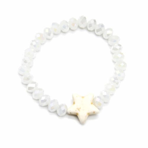 Bracelet-Elastique-Grosses-Perles-Brillantes-Blanc-avec-Charm-Etoile-Pierre-Style-Marbre
