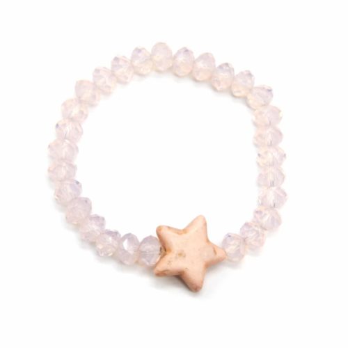 Bracelet-Elastique-Grosses-Perles-Brillantes-Rose-avec-Charm-Etoile-Pierre-Style-Marbre