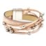 Bracelet-Manchette-Multi-Rangs-Simili-Cuir-Vernis-Champagne-Bande-Satinee-avec-Charms-Boules-Metal-Argente