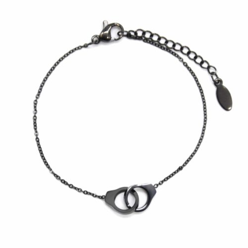 Bracelet-Fine-Chaine-avec-Charm-Mini-Menottes-Entrelacees-Acier-Noir