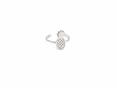 Bague-Ouverte-Reglable-Ananas-Ajoure-Acier-Argente