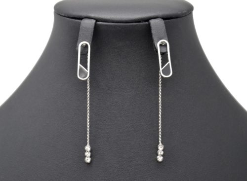 Boucles-dOreilles-Ovale-Metal-Argente-avec-Chaine-et-Pierres