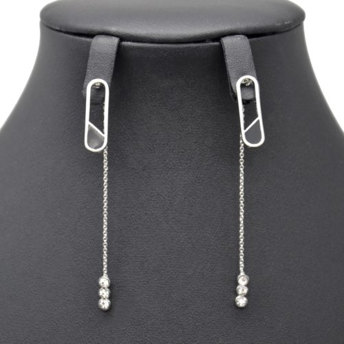 Boucles-dOreilles-Traversantes-Ovale-Metal-Argente-avec-Fine-Chaine-et-Pierres