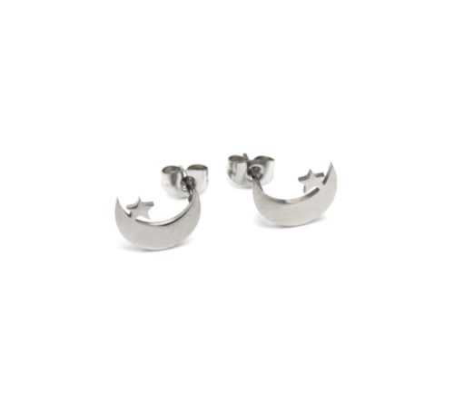 Boucles-dOreilles-Lune-avec-Mini-Etoile-Acier-Argente