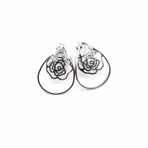 Boucles-dOreilles-Goutte-et-Fleur-Ajouree-Metal-Argente-avec-Pierre-Zirconium