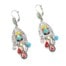 Boucles-dOreilles-Goutte-Metal-Relief-Argente-avec-Perles-Multicolore-et-Charms