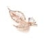 Broche-Epingle-Double-Feuilles-Metal-Or-Rose-avec-Strass-et-Pierres-Zirconium