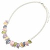 Collier-Plastron-Pendentif-Multi-Feuilles-Email-Multicolore-et-Metal-Argente-Blanc