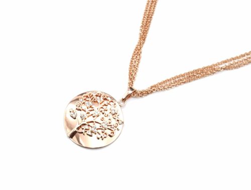 Sautoir-Collier-Multi-Chaines-avec-Medaille-Arbre-de-Vie-Metal-Or-Rose-et-Strass