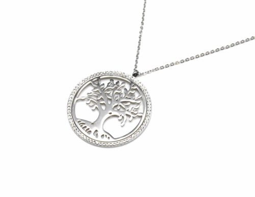 Sautoir-Collier-Fine-Chaine-Pendentif-Cercle-Contour-Strass-avec-Arbre-de-Vie-Acier-Argente