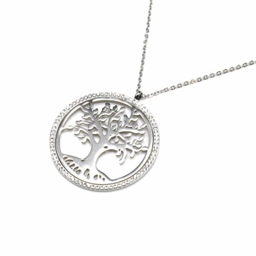 Sautoir-Collier-Fine-Chaine-Pendentif-Cercle-Contour-Strass-avec-Arbre-de-Vie-Acier-Argente