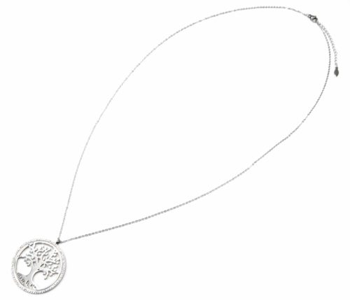 Sautoir-Collier-Fine-Chaine-Pendentif-Cercle-Contour-Strass-avec-Arbre-de-Vie-Acier-Argente