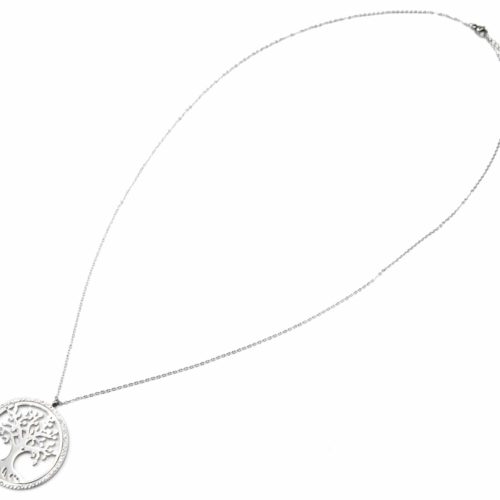 Sautoir-Collier-Fine-Chaine-Pendentif-Cercle-Contour-Strass-avec-Arbre-de-Vie-Acier-Argente