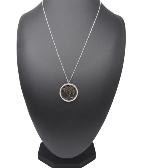 Sautoir-Collier-Fine-Chaine-Pendentif-Cercle-Contour-Strass-avec-Arbre-de-Vie-Acier-Argente