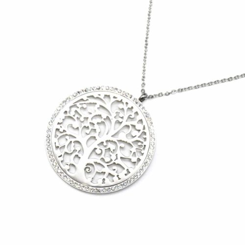 Sautoir-Collier-Fine-Chaine-Pendentif-Cercle-Contour-Strass-avec-Arbre-de-Vie-Ajoure-Acier-Argente