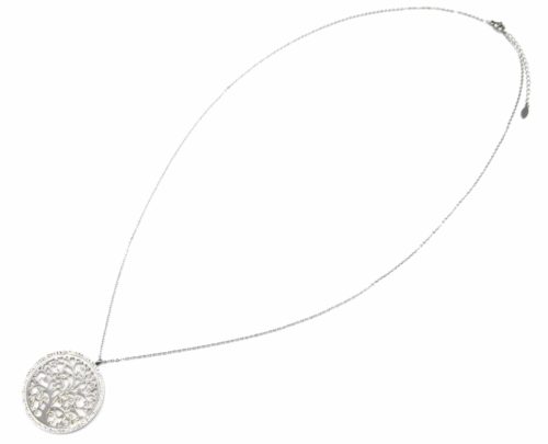 Sautoir-Collier-Fine-Chaine-Pendentif-Cercle-Contour-Strass-avec-Arbre-de-Vie-Ajoure-Acier-Argente