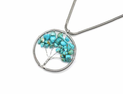 Sautoir-Collier-Pendentif-Cercle-Metal-Argente-avec-Arbre-de-Vie-Pierres-Turquoise