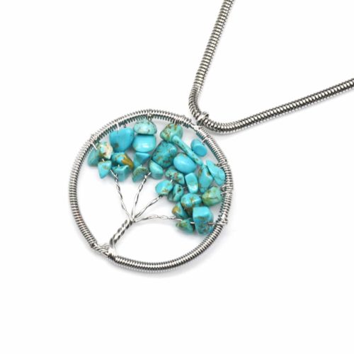 Sautoir-Collier-Pendentif-Cercle-Metal-Argente-avec-Arbre-de-Vie-Pierres-Turquoise