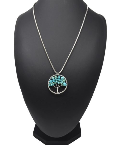 Sautoir-Collier-Pendentif-Cercle-Metal-Argente-avec-Arbre-de-Vie-Pierres-Turquoise