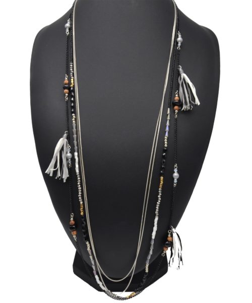 Sautoir-Collier-Multi-Chaines-Perles-et-Pierres-avec-Pompons-Franges-Gris