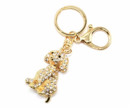 Porte-Cles-Bijou-de-Sac-Chien-Strass-Metal-Dore