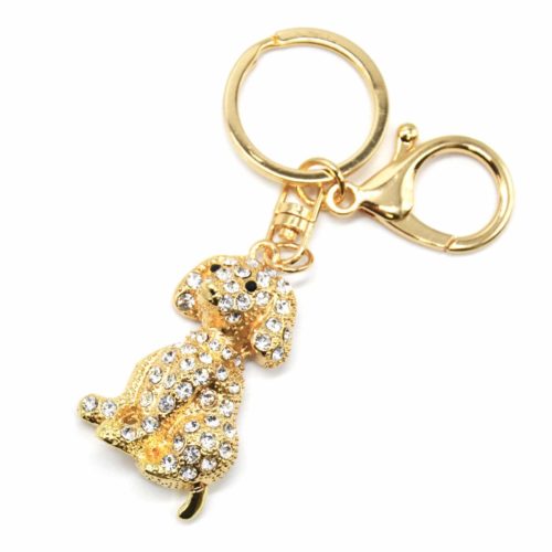 Porte-Cles-Bijou-de-Sac-Chien-Strass-Metal-Dore