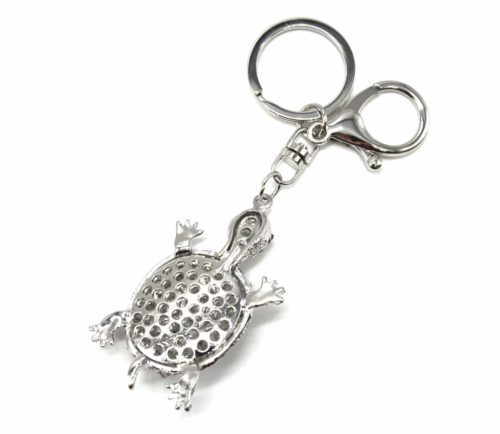 Porte-Cles-Bijou-de-Sac-Tortue-Carapace-Pierres-Strass-et-Metal-Argente