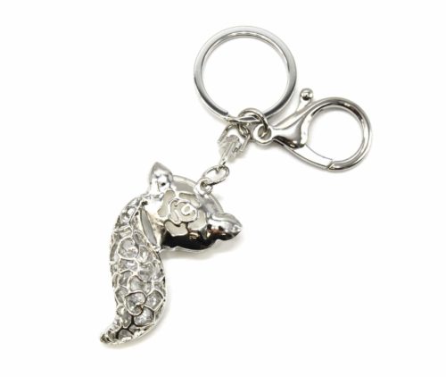 Porte-Cles-Bijou-de-Sac-Renard-Pierre-Strass-et-Metal-Ajoure-Argente-avec-Cristaux