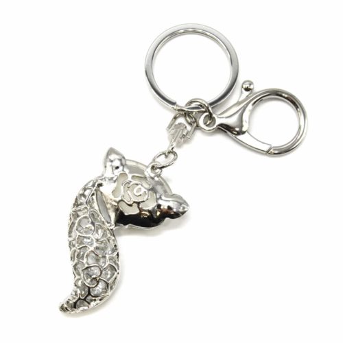 Porte-Cles-Bijou-de-Sac-Renard-Pierre-Strass-et-Metal-Ajoure-Argente-avec-Cristaux