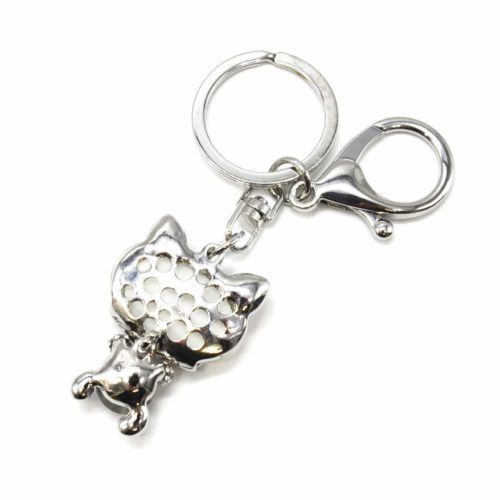 Porte-Cles-Bijou-de-Sac-Chat-Pierres-Strass-et-Metal-Argente