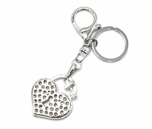 Porte-Cles-Bijou-de-Sac-Cadenas-Coeur-Strass-avec-Cle-Metal-Argente