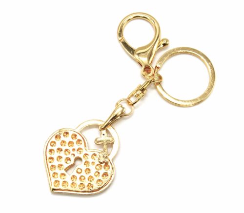 Porte-Cles-Bijou-de-Sac-Cadenas-Coeur-Strass-avec-Cle-Metal-Dore