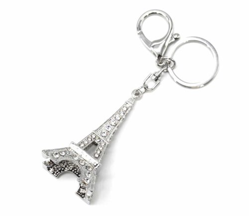 Porte-Cles-Bijou-de-Sac-Tour-Eiffel-Strass-Metal-Argente