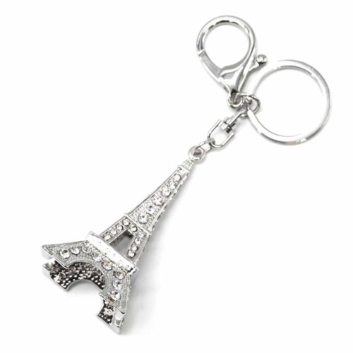 Porte-Cles-Bijou-de-Sac-Tour-Eiffel-Strass-Metal-Argente