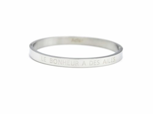 Bracelet-Jonc-Moyen-Acier-Argente-avec-Message-Le-Bonheur-A-Des-Ailes