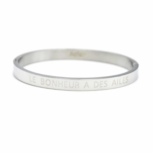 Bracelet-Jonc-Moyen-Acier-Argente-avec-Message-Le-Bonheur-A-Des-Ailes