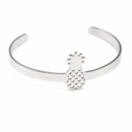 Bracelet-Jonc-Ouvert-avec-Ananas-Ajoure-Acier-Argente