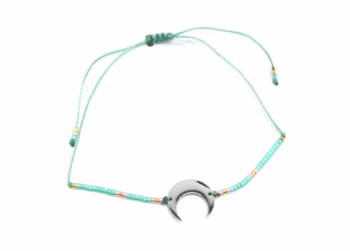 Bracelet-Cordon-Ajustable-Mint-avec-Perles-Rocaille-et-Charm-Corne-Lune-Acier-Argente