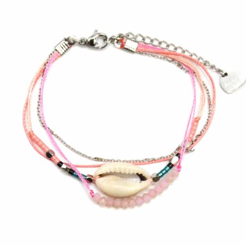 Bracelet-Multi-Rangs-avec-Charm-Cauri-Pierres-Roses-Perles-et-Chaine-Acier