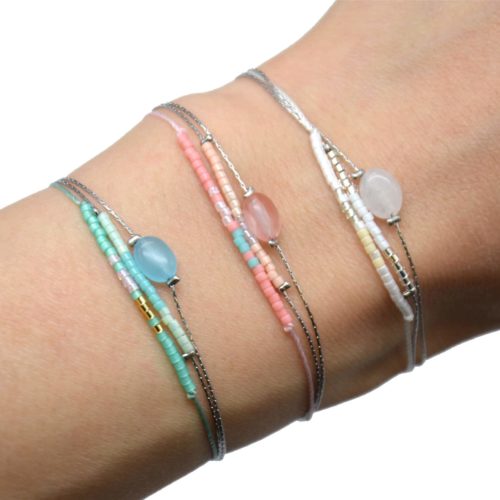 Bracelet-Multi-Rangs-Chaines-Acier-avec-Charm-Pierre-et-Perles-Rocaille