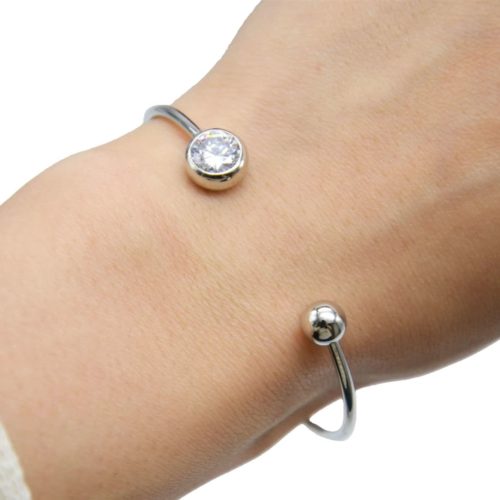 Bracelet-Rush-open-with-stone-round-and-ball-Metal-Silver