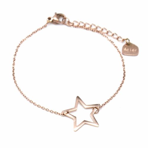 Bracelet-Fine-Chaine-avec-Charm-Etoile-Contour-Acier-Or-Rose